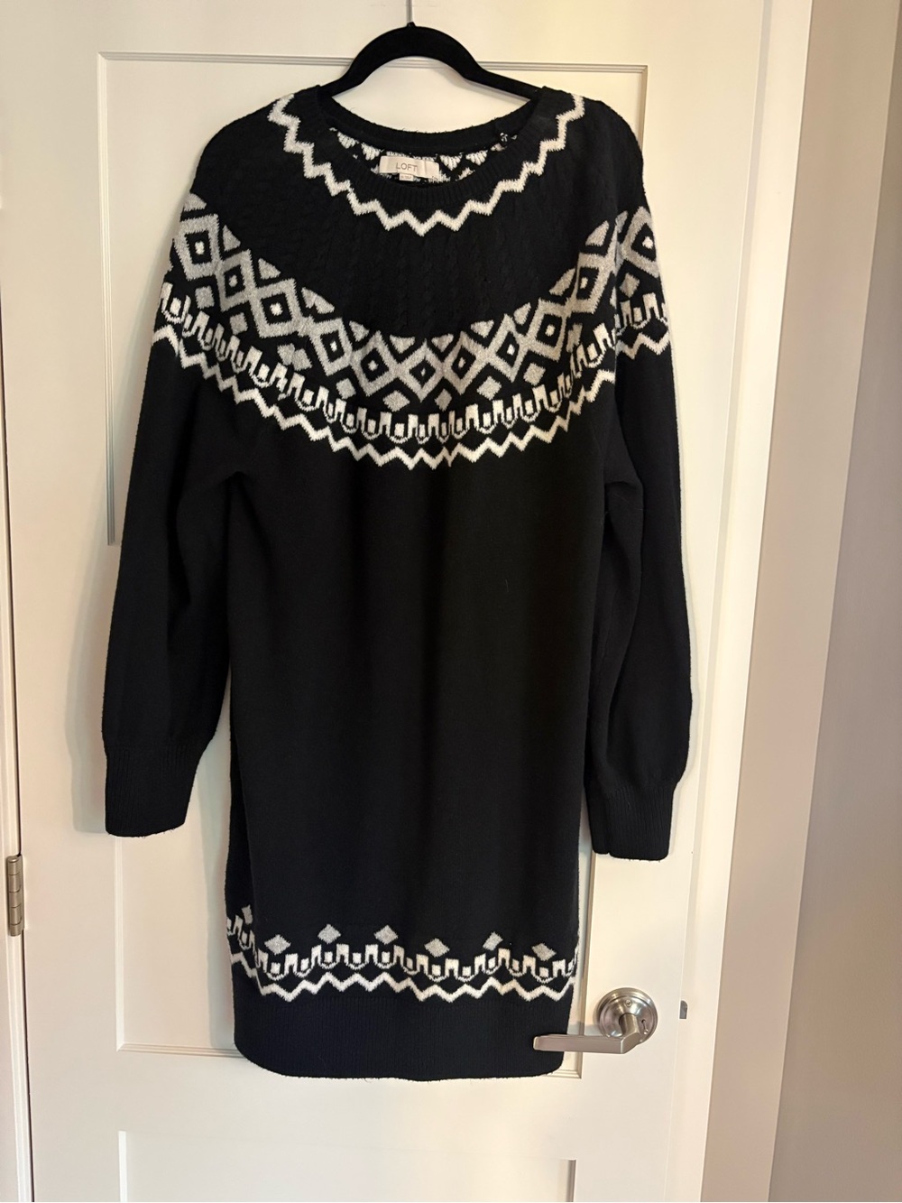 Ann Taylor LOFT Black & White Fair Isle Crewneck Sweater Dress Size XL